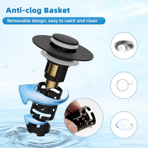 Universal Bathroom Sink Drain Stopper Hair Catcher, Matteblack | Upgraded with 2-Layer Detachable Filter Basket, 4 in 1 Pop Up Drain Strainer, Anti-Clog, Fit for 1.1''~2.36'' Sinks - color: Matteblack Finish