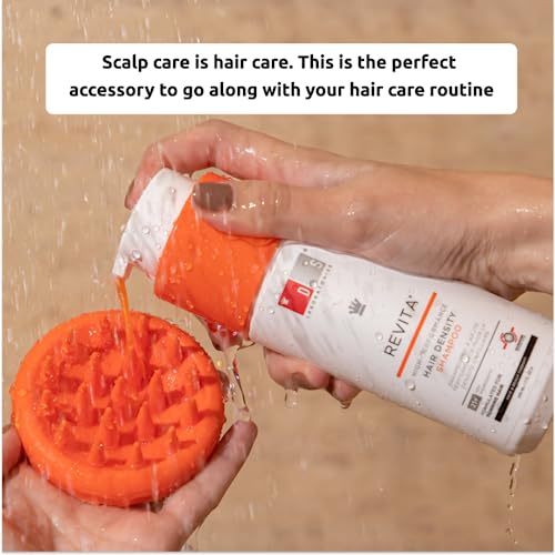 DS Labs Revitalizing Scalp Brush - Silicone Shampoo Massager for a Cleaner, Fresher, Feeling Scalp, Lifts Build Up & Boosts Lather, Ergonomic, Water Resistant, for All Hair Types - color: Orange