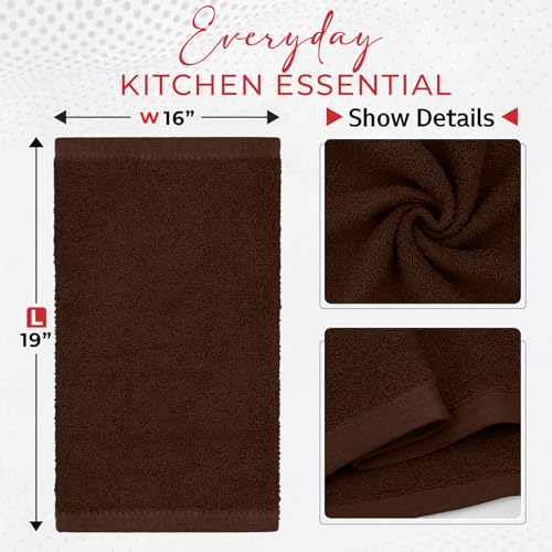 RIVERSIDE Bar Mop Towels Pack of 12, 16x19 Inches, 100% Ring Spun Cotton Terry Cloth Kitchen Towel, Highly Absorbent & Reusable Multipurpose Cleaning Rags for Bathroom, Hotel, Restaurant, Brown - color: Brown, size: Bar Mop (PK 12)