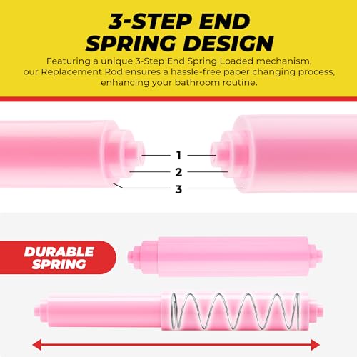 Qualihome Pink Universal Plastic Spring Loaded Toilet Paper Roll Holder Replacement Rod, Pink Toilet Paper Roll Replacement Rod - color: Pink