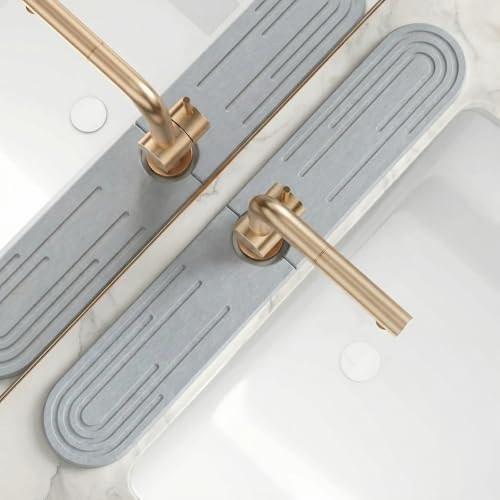 Stone Faucet Mat for Kitchen Sink, Diatomite Fast Drying Stone Tray, Quick Dry Water Absorb Faucet Mat, Sink Splash Guard for Kitchen Bathroom Counter(Light Gray, 23.6"X3.9")
