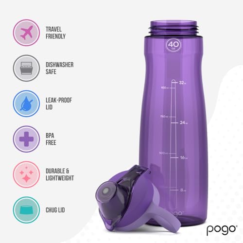 Pogo BPA-Free Tritan Plastic Water Bottle with Chug Lid, 40 Oz, Purple - color: Purple, size: 40 Ounces
