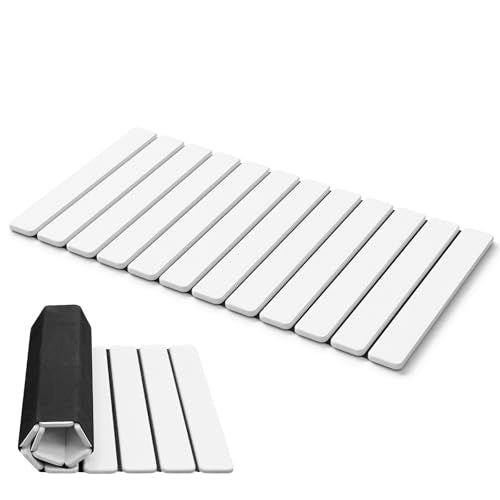 AWW Foldable Stone Bath Mat, Diatomaceous, 31.5"x15.7", White | Quick-dry surface, super absorbent, easy-clean finish, non-slip mat included, and compact storage for small bathrooms - color: White, size: 31.5" x 15.7"