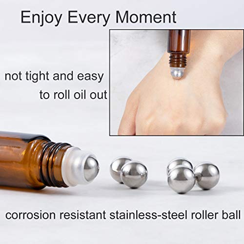 6Pcs 10ml Essential Oil Roller Bottles, with Stainless Steel Roller Balls, 10ml Amber Glass Roll on Bottles for Essential Oils, 1 Extra Roller Ball, 6 Labels, 1 Openers, 2 Droppers Included - color: Brown