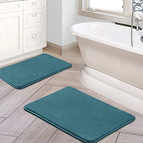 H.VERSAILTEX Bath Mat Memory Foam Set Bathroom Rug Set Flannel Velvety Bath Mat Luxury Extra Soft and Absorbent Non Slip Rugs for Bathroom/Bedroom Washable(2 Pack- 20"x 32"/ 17"x 24", Dark Teal) - color: Dark Teal, size: 20" x 32" Plus 17" x 24"