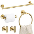 TURS Brushed Gold 5 Piece Bathroom Hardware Set, SUS304 Stainless Steel 24 Inch Bath Towel Bar Set, Round Bathroom Accessories Kit Wall Mounted - color: Brusehd Dark Gold