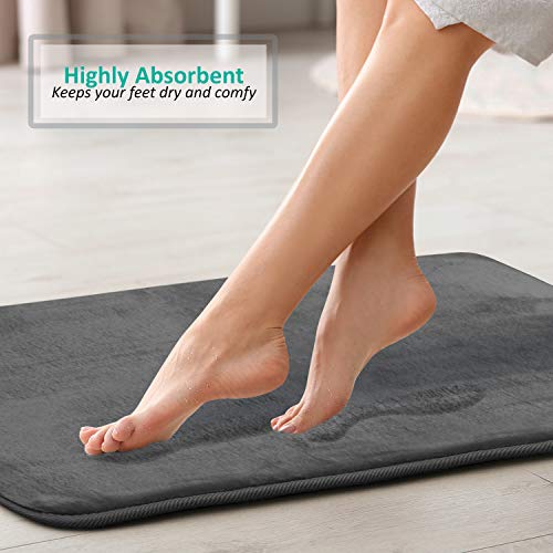 Clara Clark 3 Piece Bathroom Rugs Bath Mat Set, Velvet Memory Foam Bath Mats for Bathroom - Non-Slip, PVC Backing Bath Rugs, Washable - Dries Quickly, Grey - color: Dark Grey, style: 17 x 24 + 20 x 32 + Contour