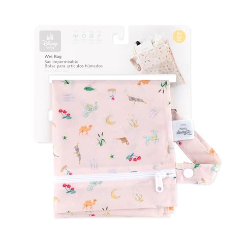 Bumkins Disney Waterproof Wet Bag for Baby, Travel, Swim Suit, Cloth Diapers, Pump Parts, Pool, Beach, Gym Clothes, Toiletry, Hook to Stroller, Daycare, Zip Reusable Wetdry Pack, Princess Magic Pink - color: B2 Princess Magic, style: Wet Bag