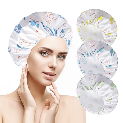 6 PCS Shower Caps for Women, Double Side Waterproof Shower Cap, Reusable Elastic Bath Caps for Shower, EVA Bathing Shower Caps, Bath Hair Caps - Paw - color: Paw