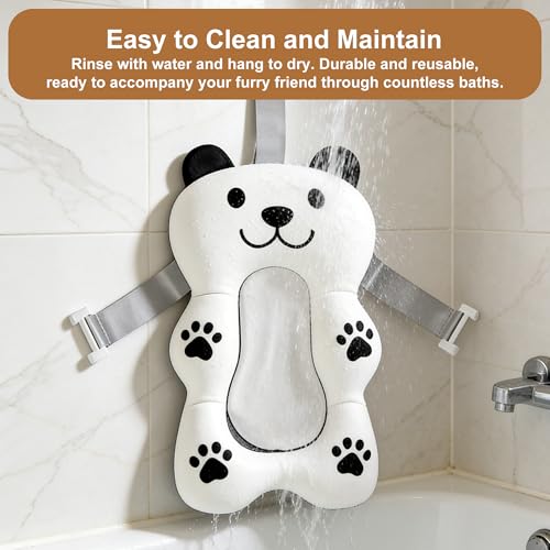 Dog Bathing Comfort mat– Floating Soft Non-Slip Pad with Adjustable Safety Straps for Small & Medium Dogs, Soothing Bathtub Cushion for Pets