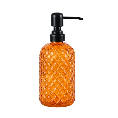 12Oz Glass Soap Dispenser with 304 Black Rustproof Stainless-Steel Pump, Refillable Glass Soap Dispenser for Kitchen, Bathroom, Farmhouse - color: Orange