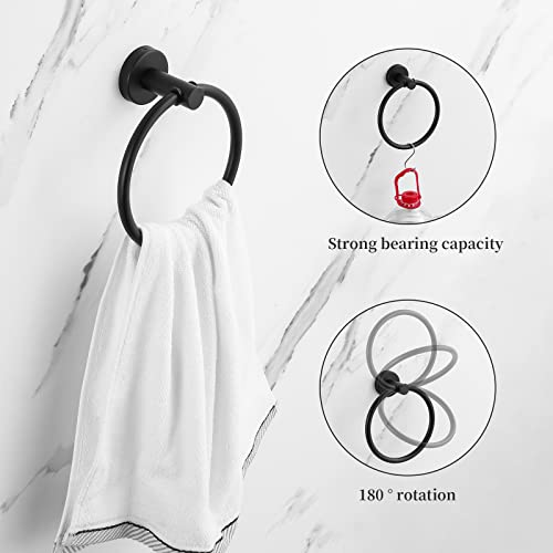 Bathroom Hardware Set Black 10 Pieces, Towel Bar Set Matte Black Stainless Steel Towel Rack Set Includes 2PCS 16'' Towel bar, 4PCS Towel Hooks, 2PCS Toilet Paper Holder and 2PCS Towel Ring - color: Black-10pcs-16inch