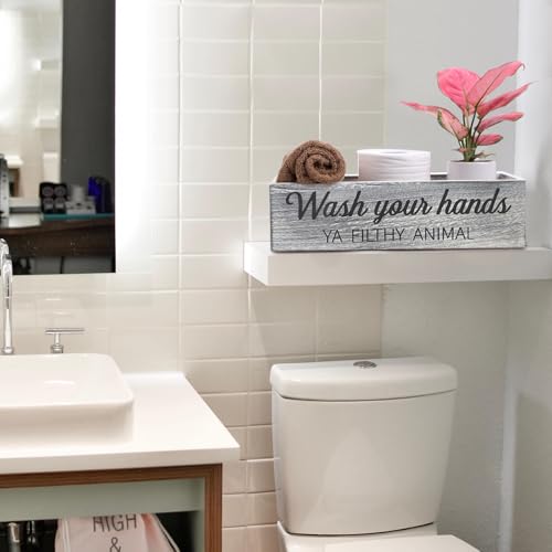 Rustic Farmhouse Bathroom Decor Box, Toilet Paper Basket with 2 Sides Signs, Gray-wash Your Hands - color: Gray-Wash Your Hands