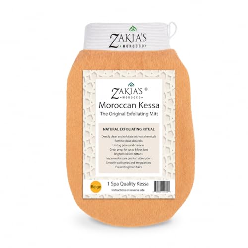 Original Kessa Exfoliating Glove - Salmon Beige - Microdermabrasion Exfoliating Mitts, Removes unwanted dead skin, dirt and grime and Keratosis Pilaris. Great for spray tan removal. 1 unit | Microdermabrasion, Removes dead skin, dirt and grime, spray tan