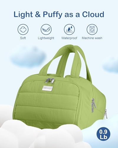 TOPDesign Travel Toiletry Bag for Women, Puffer Large Toiletry Bag, Lightweight Cosmetic Makeup Organizer with Handle for Traveling, Accessories, Essentials, Toiletries (Green) - color: Green