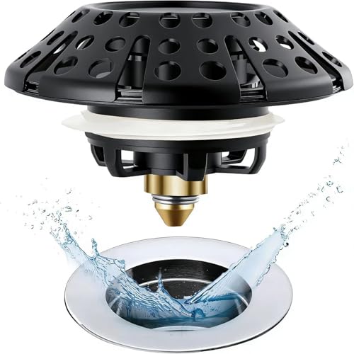 AzWzz Bathtub Drain Stopper, Pop Up Tub Stopper Plug with Bathtub Drain Hair Catcher Cover, Universal for 1.45 in to 1.8 in Tub Drain, Matte Black - color: Matte Black, style: Tub Drain Stopper with Hair Catcher
