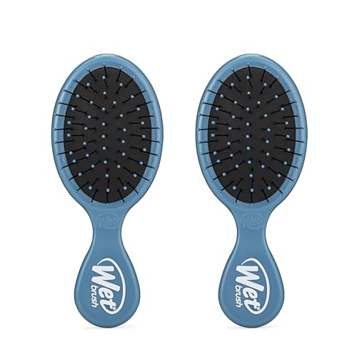 Wet Brush Mini Detangler Hair Brush, Elemental Blue, Detangling Travel Hairbrush, Ultra-Soft IntelliFlex Bristles Glide Through Tangles with Ease, Pain-Free, All Hair Types (Pack of 2) - color: Elemental Blue, size: 2 Count (Pack of 1)