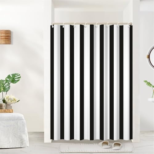 48x72inch Black White Shower Curtain Sets Decor Black and White Vertical Stripes Decor Modern Fashion Simple Bathroom Curtain for Home Bathtub Stall Decoration Hooks Included - color: Black, size: 48"W x 72"L (Pack of 1)