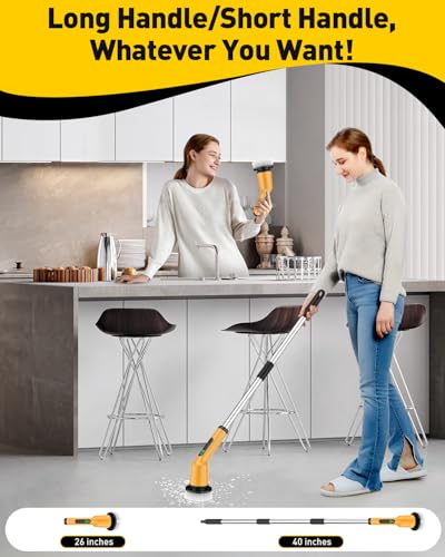 Electric Spin Scrubber for Cleaning Bathroom, Shower Scrubber Cordless Cleaning Brush with IPX7 Waterproof & 2 Speed, 3 Floor Machine Pads, Bathroom Cleaning Supplies for Shower Tub Yellow - color: Yellow, size: 3 Brush Heads