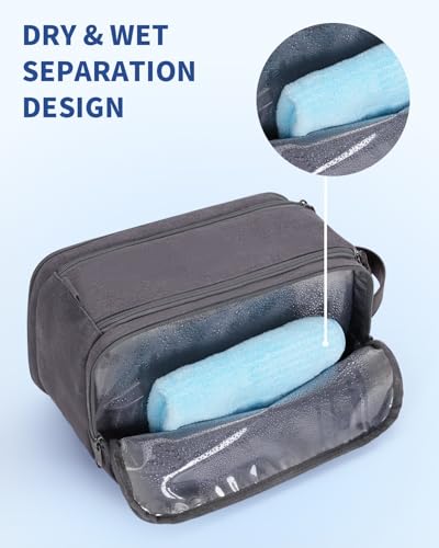 WANDF Toiletry Bag for Men Travel Toiletry Organizer Canvas and Leather Dopp Kit Water-Resistant Shaving Bag for Travel Accessories (Grey, Large) - color: L, Grey, size: Large