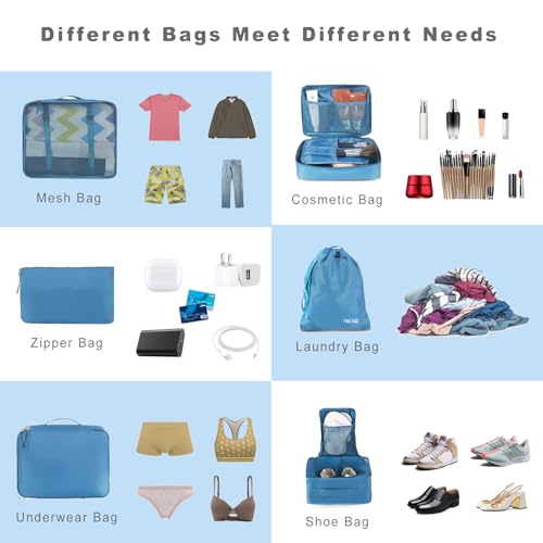 BAGAIL 8 Set Packing Cubes Luggage Packing Organizers for Travel Accessories-Light Blue - color: Light Blue, size: 8 Set