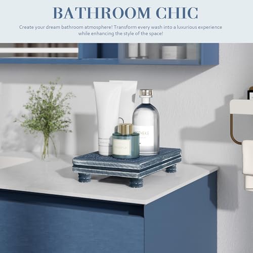 EOSAHR Farmhouse Wood Riser Display Stand for Bathroom Decor – Farmhouse Riser for Decor as Wood Cake Stand & Plant Stand - Ideal for Displaying Bathroom Accessories (Blue) - color: Blue