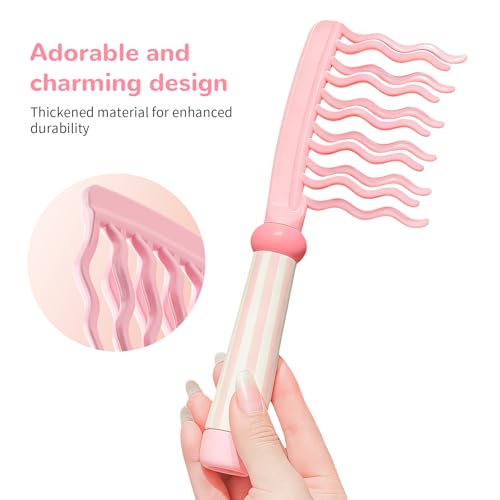 Wide Tooth Comb for Curls, Detangling Comb with Double Row Wavy Tooth for Curly/Wavy/Thick/Long/Wet & Dry Hair, Detangler Hair Brush Large Tooth Shower Hair Comb for Women Girl Men - color: Pink
