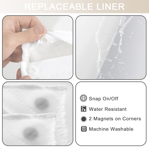 No Hook Shower Curtain with Snap in Liner, Ombre Beige Shower Curtains and Liner Set, Hotel Fabric Bath Curtain for Bathroom, Mesh Top Window Waterproof Washable, 71" x 74" - color: Ombre Beige, size: 71"W x 74"L (Pack of 1)