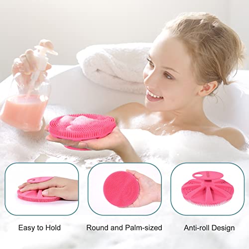 INNERNEED Food-Grade Soft Silicone Body Scrubber Shower Brush Handheld Cleansing Skin Brush, Gentle Exfoliating and Lather Well (Pack of 3) - color: (Set) Dark Green+pink+black