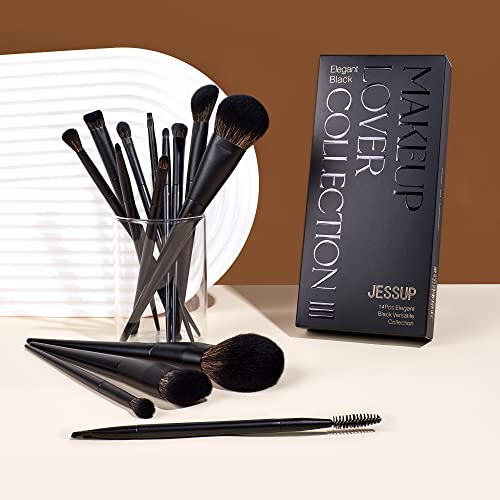 Makeup Brushes Set Jessup Make up Brushes 14Pcs Black Kabuki Foundation Eyeshadow Contour Concealer Powder Eyeliner Crease Eyebrow Blending Brush, T336 - color: B-Matte Black-14pcs, size: Full Brush Set