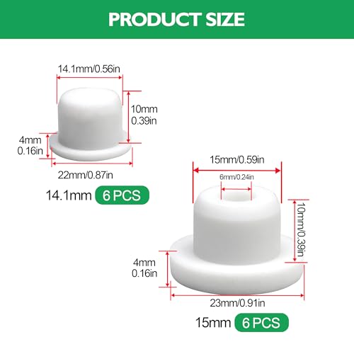EASYEAH 2 Sizes 14.1/15 mm T-Shaped Silicone Plugs 9/16 inch Soft Flexible Rubber Stopper in Tube End Cap Cover Waterproof Sealing Hole Plugs for Bottles Pipes, White, 12 Pcs - size: 14.1-15mm(0.56-0.59")