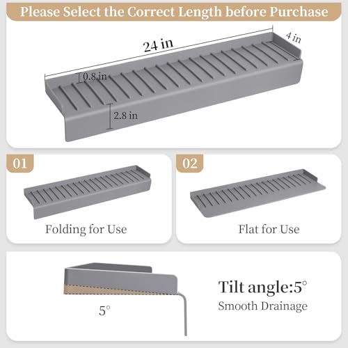 Sink Edge Protector with Suction Cup, 24" x 4", Silicone Sink Splash Guard for Kitchen & Bathroom, Protect Countertop from Scratches, Stains, for Stainless Steel Granite Quartz - color: Gray, size: 24" x 4"