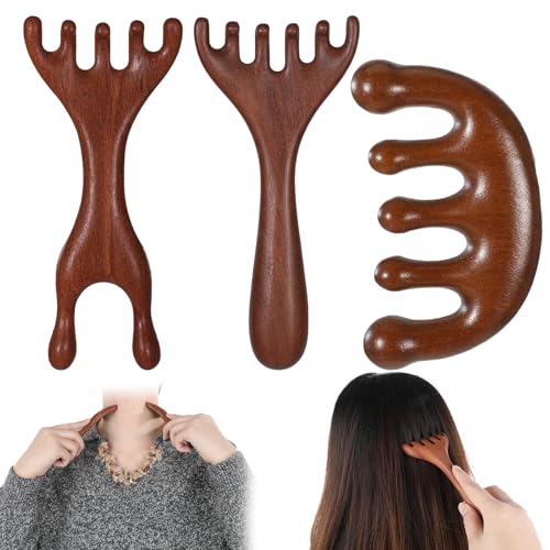 Xthrotsenk 3 PCS Scalp Massager Hair Growth Wooden Gua Sha Hair-Massager Comb Scalp Massager Manual Scalps Massagers Scalps Tool for Women Man Hairs Promoting Hairs Growth