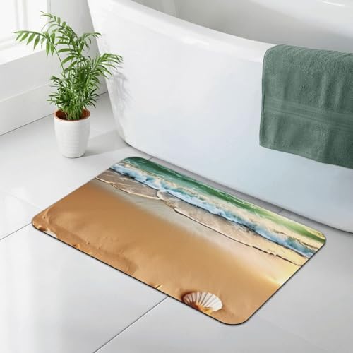 Stone Bath Mats for Bathroom Diatomaceous Earth Bath Mat Super Absorbent Floor Mat Ocean Beach Theme Stone Drying Mats Quick Drying Diatomite Shower Mat for Bathtub Pad 15.7x23.6in - color: Ocean Beach Theme