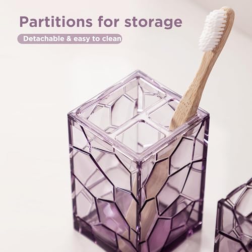 HBlife Bathroom Accessories Set, Lavender Purple Acrylic Bathroom Counter Set with Toothbrush Holder, Soap Dispenser, Tumbler, Soap Dish, Boho Modern Bathroom Decor, Ideal Gift Choice - style: purple
