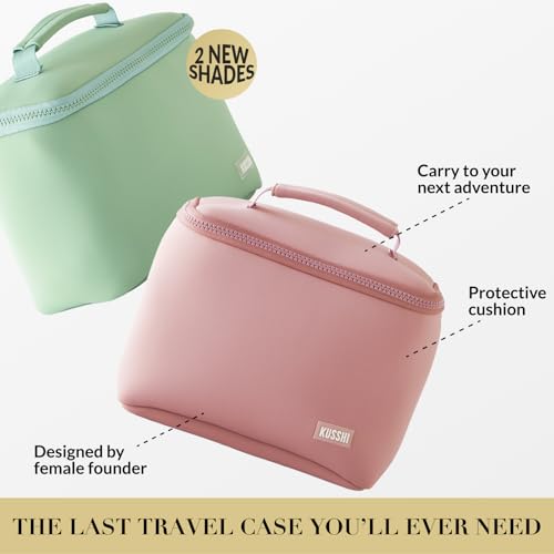 KUSSHI Neoprene Train Case Makeup Bag - Washable Makeup Travel Bag & Vanity Case for Stress Free Travel (Small, Mauve/Stone) - color: Mauve/Stone, size: Small