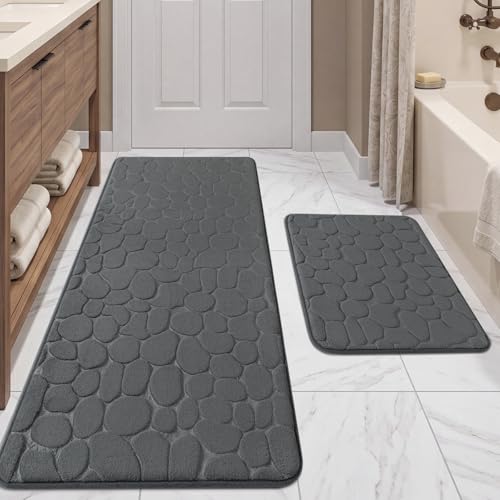 YIHOUSE Bathroom Rugs Mat Set, Memory Foam Bath Mat 2 Piece Dark Grey | 17x24&20x46, Non Slip, Water Absorbent, Washable, Bath Mat For Bathroom, Sink and Toilet - color: Dark Grey, size: 3'10" x 1'8" (Rectangular)