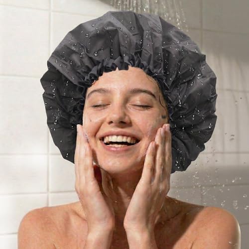 DONNA Super Jumbo Shower Cap – Comfortable Elastic Band, 100% Waterproof Hair Cap for Long Hair, Braids & Thick Styles, Reusable Big Shower Cap for Women, Keeps Hair Dry & Protected, PURPLE - color: PURPLE