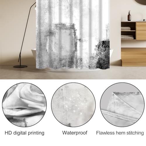 Lnond 4Pcs Bathroom Shower Curtain Sets with Rugs,White Black Painting Art Bathroom Sets with Shower Curtain and Rugs and Accessories - color: Grey White Black Abstract-01