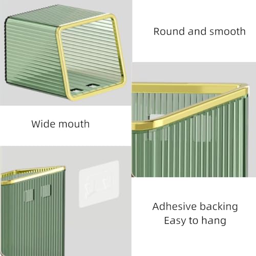 Wall Mounted Toothbrush Holder Adhesive Hanging Wall Organizer Cup Holder for Tooth Brush,Electric Toothbrush,Toothpaste,Razor,Makeup Brush,Cosmetic,Hair Brush,Pen,Set of 2 - color: Silver Green Gold Rim