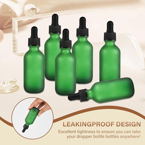 NOOEEISS 6 Pcs, 2oz Dropper Bottle, Green Glass Eye Dropper Bottle, Tincture Bottles with Dropper, Pretty Finish, Leak-Proof Design, Stronger Suction for All Kinds of Mixed Liquids - color: Green Frosted, size: 2oz-6Pack