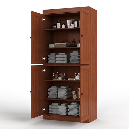 Palace Imports Solid Wood Tall Bathroom Pantry Cabinet with 4 Shaker Doors & Adjustable Shelves, Mocha - 100% Eco-Friendly, Renewable, Space-Saving Storage, 71.5" H x 32" W, Made in Brazil - color: Mocha