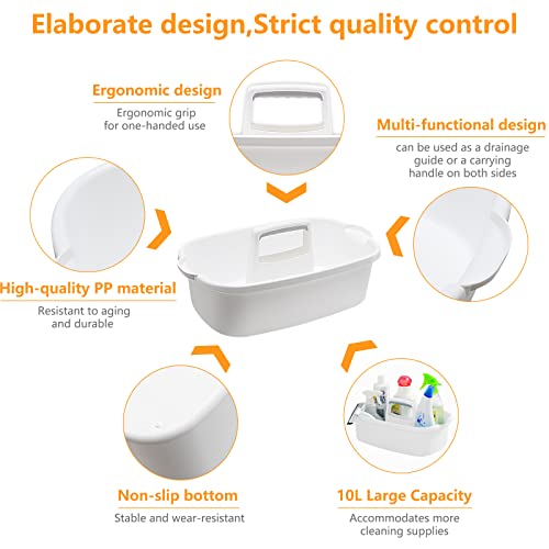 Goderewild 2 Pack Multi-Purpose Plastic Cleaning Caddy with Handle, Shower Caddy Organizer/Storage Basket/Totes Portable for Bathroom Supplies, Cleaning Products, Under Sink Tool, Housekeepers(White2) - color: White×2, size: 2 Pack