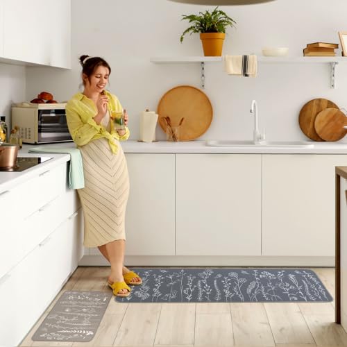 Drydiet 3 Pieces Burlap Anti Slip Rubber Backing Kitchen Mat Set Rugs for Floor 16.54 x 31.5 47.24 59.06 Inch Floral Runner for Sink Laundry Room Entryway