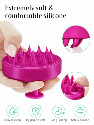HEETA Scalp Massager Hair Growth, Soft Silicone Scalp Scrubber Shampoo Brush for Exfoliation, Dandruff Removal Head Massage Stress Relax, Wet & Dry Use for Thick Thin Curly Hair Care, Hot Pink - color: Hot Pink