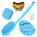 Silicone Back/Body/Face Scrubber & Lymphatic Contour Face Brush Set 4PCS, 13.4'' Soft Back Scrubber, 360° Anti-Slip Bath Glove, Unique Side-bristled Face Scrubber for All-Round Cleaning(Blue) - color: Blue*4