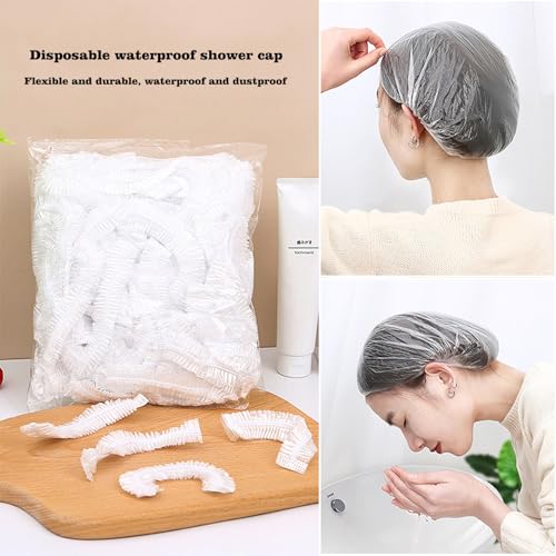 200 PCS Disposable Shower Caps Thickened Waterproof Hair Bath Caps for Women Men Girls Travel Spa Hotel Home Use Salon - Multi-Purpose Elastic Plastic Shower Caps, Essentials Accessories 18.1" (Clear) - color: Clear