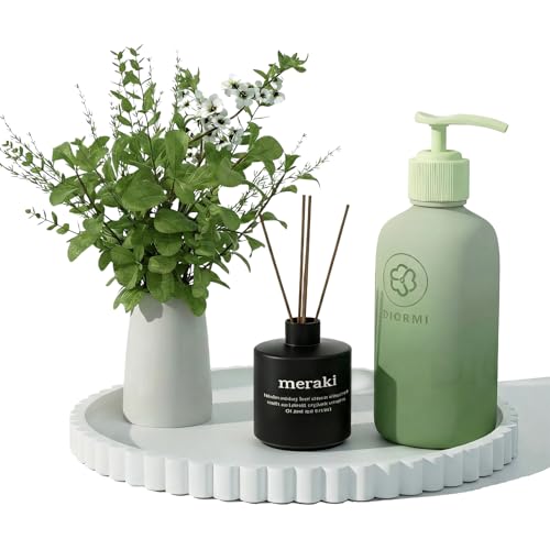 HighHerz Silicone Bathroom Countertop and Vanity Tray, Round Silicone Bathroom Tray, Modern Bathroom Decor, Coffee Table Decor, Decorative Tray for Candle, Perfume, Plants (White, 9 inch) - color: White, size: 9"
