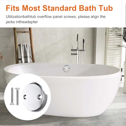 Two-Hole Bathtub Overflow Drain Cover 3-1/8" Tub Overflow Plate Drain Block Water Stopper Plug with Two Matching Screws, Spa & Bath Accessories Fits Most Standard Bathroom Tub