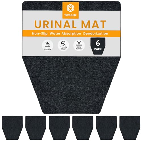 SAVUK Urinal Mats Non-Slip Non-Adhesive Water Absroption Bathroom, Restaurant, Gym, Restroom Toilet Floor Pad for Men and Women Hexagon Shaped Dark Gray Commercial Splash (6 PACK) - style: 6 PACK
